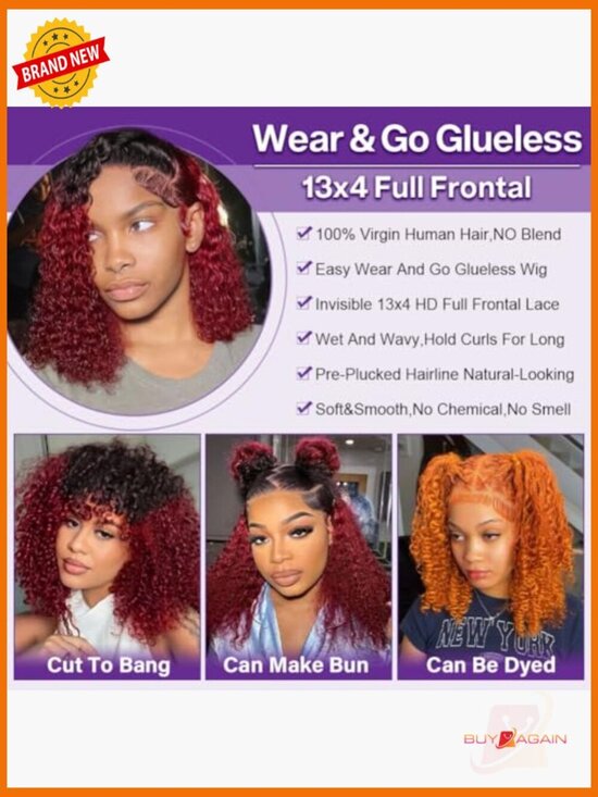 Deep Wave BOB Lace Front Wig Human Hair Glueless Wear Go 14in main image 4